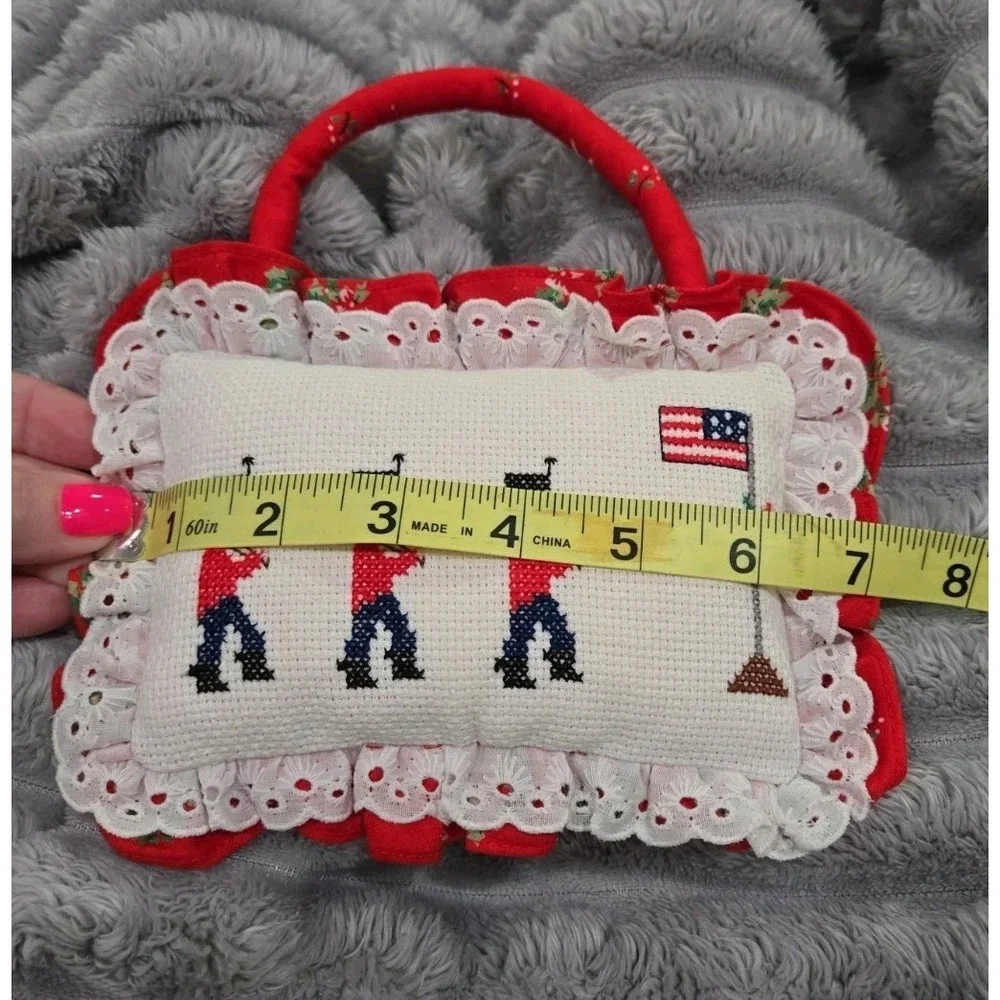 VINTAGE needlepoint cushion 3 whimsical soldiers American Flag 